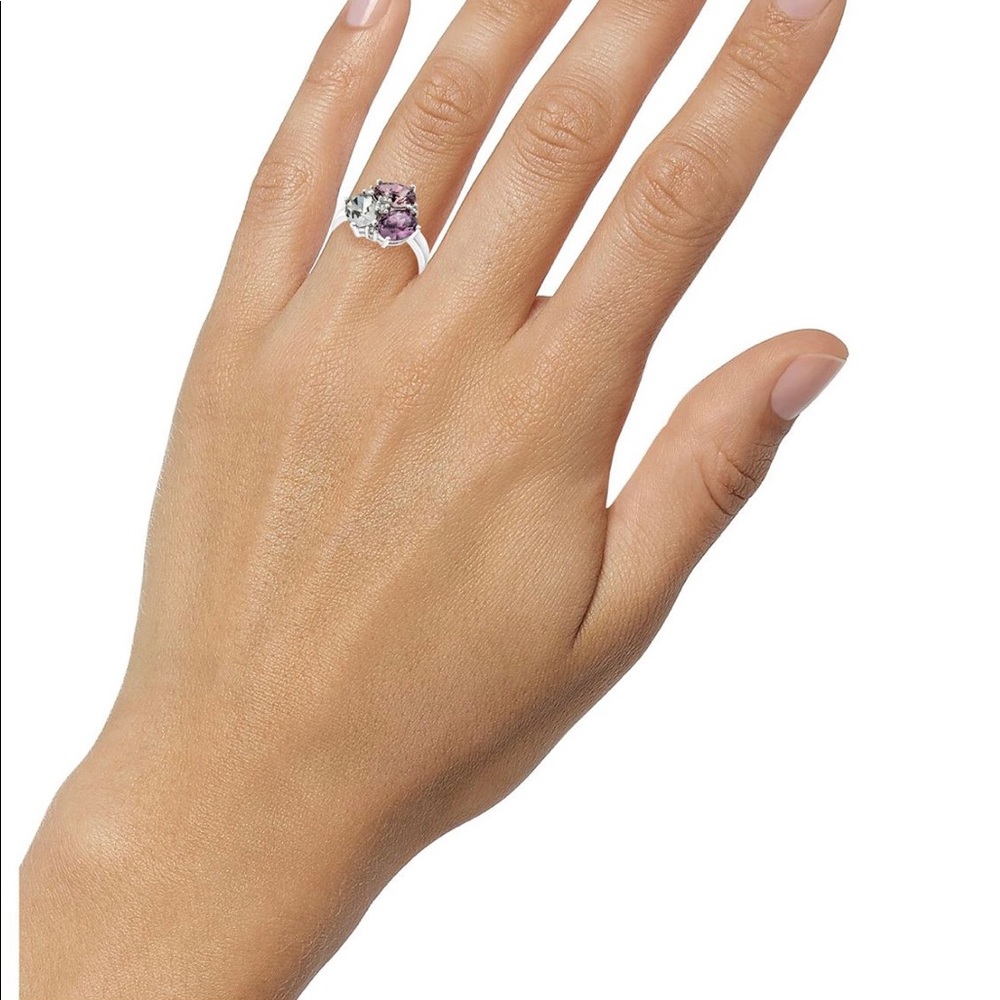 Silver-tone crystal cluster ring